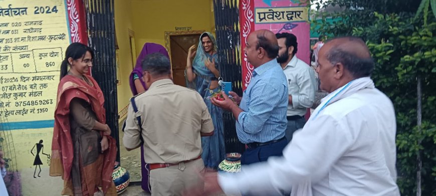 कलेक्‍टर एवं पुलिस अधीक्षक द्वारा विधानसभा क्षेत्र राघौगढ़ अंतर्गत मतदान केन्‍द्रों का किया गया निरीक्षण