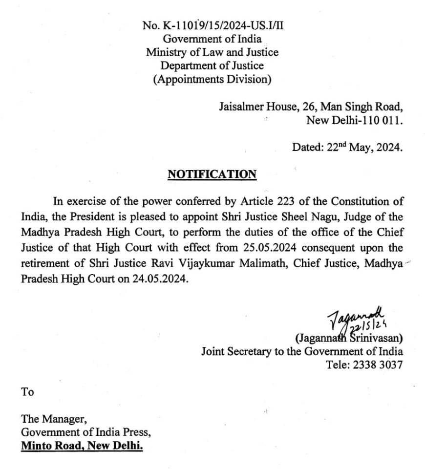Justice Nagu appointed as Acting CJ upon retirement of Malimath J