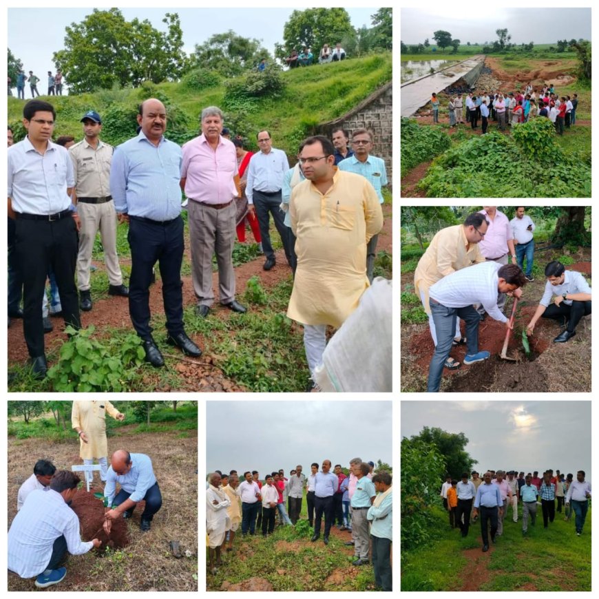 कलेक्‍टर द्वारा ग्रापं. भवन हरिपुर का निरीक्षण कर, परिसर में किया गया पौधरोपण