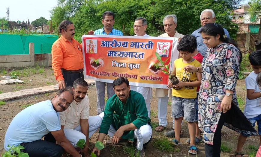 जैन समाज के औषधीय वन में आरोग्य भारती ने लगाएं औषधीय पौधे