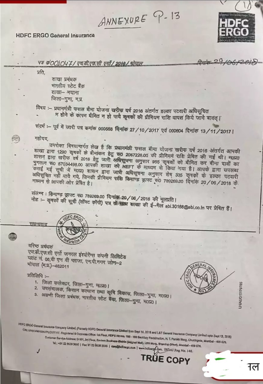 किसानों के हित में बड़ा फैसला: फसल बीमा का मुआवजा नहीं देने पर SBI मैनेजर और HDFC एग्रो के खिलाफ गिरफ्तारी वारंट