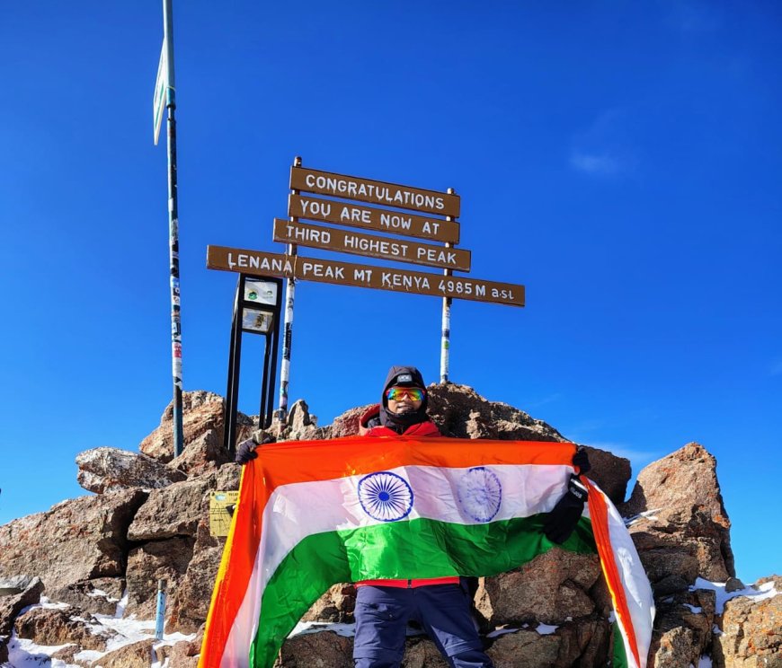 हरदोई केपर्वतारोही अभिनीति मौर्य ने पहली बार मांउट केन्या की चोटी पर 501फीट का तिरंगा फहराकर रचा इतिहास